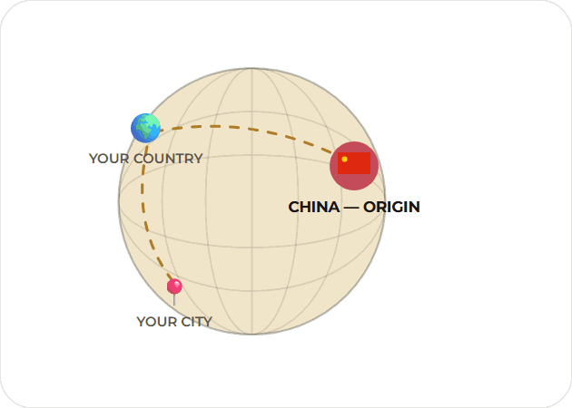 Animated globe: the route from China to your city
