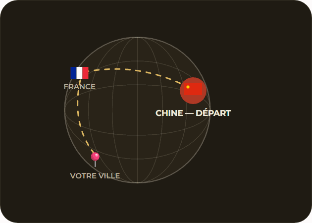 Globe animé : le trajet de la Chine jusqu'à votre ville